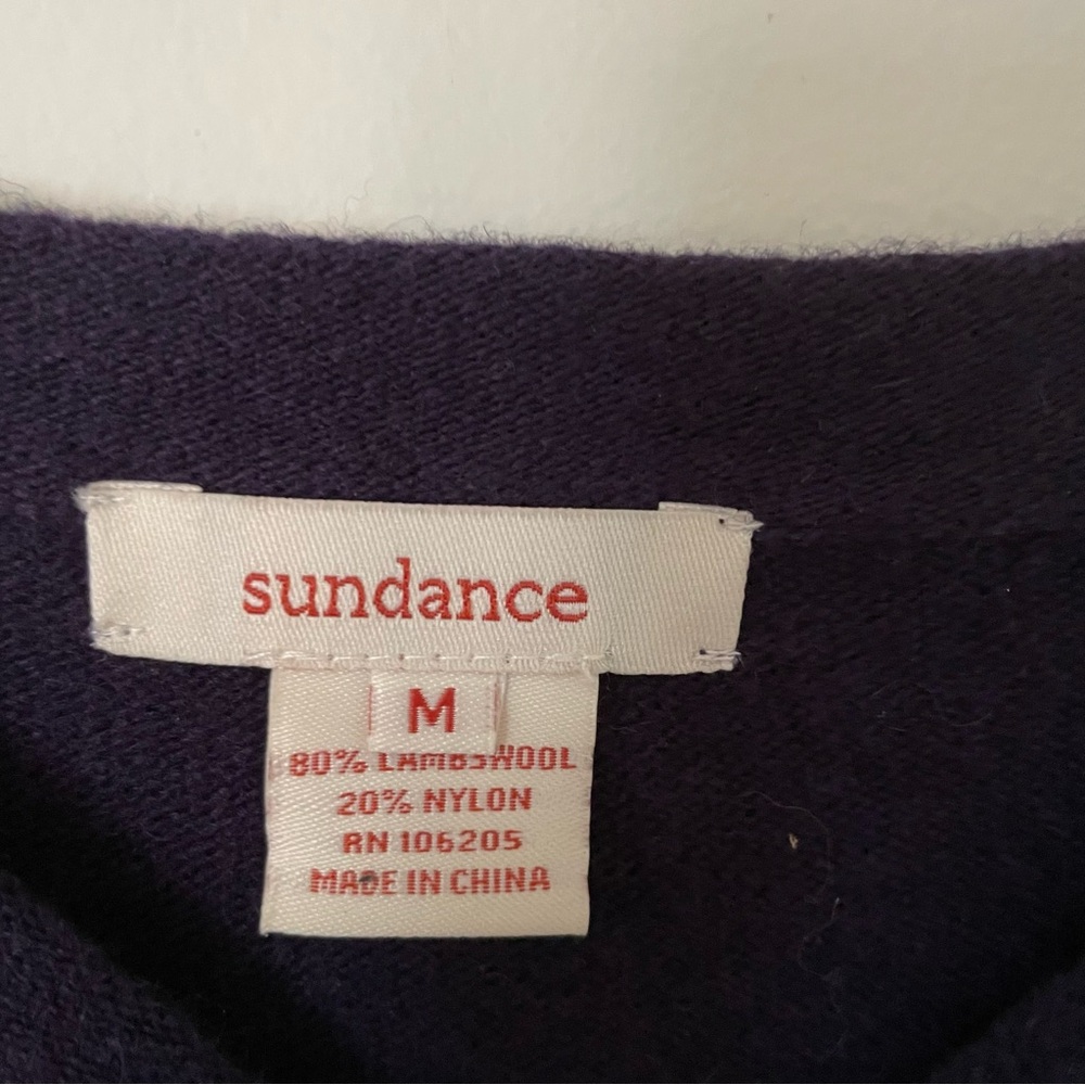 Sundance Lambswool Star Print Navy Crewneck Sweater Medium - Picture 3 of 4